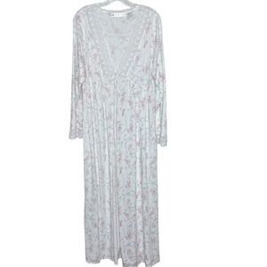 Eileen West Robe Dressing Gown Empire Waist Romantic Lace Cotton Floral Pink L